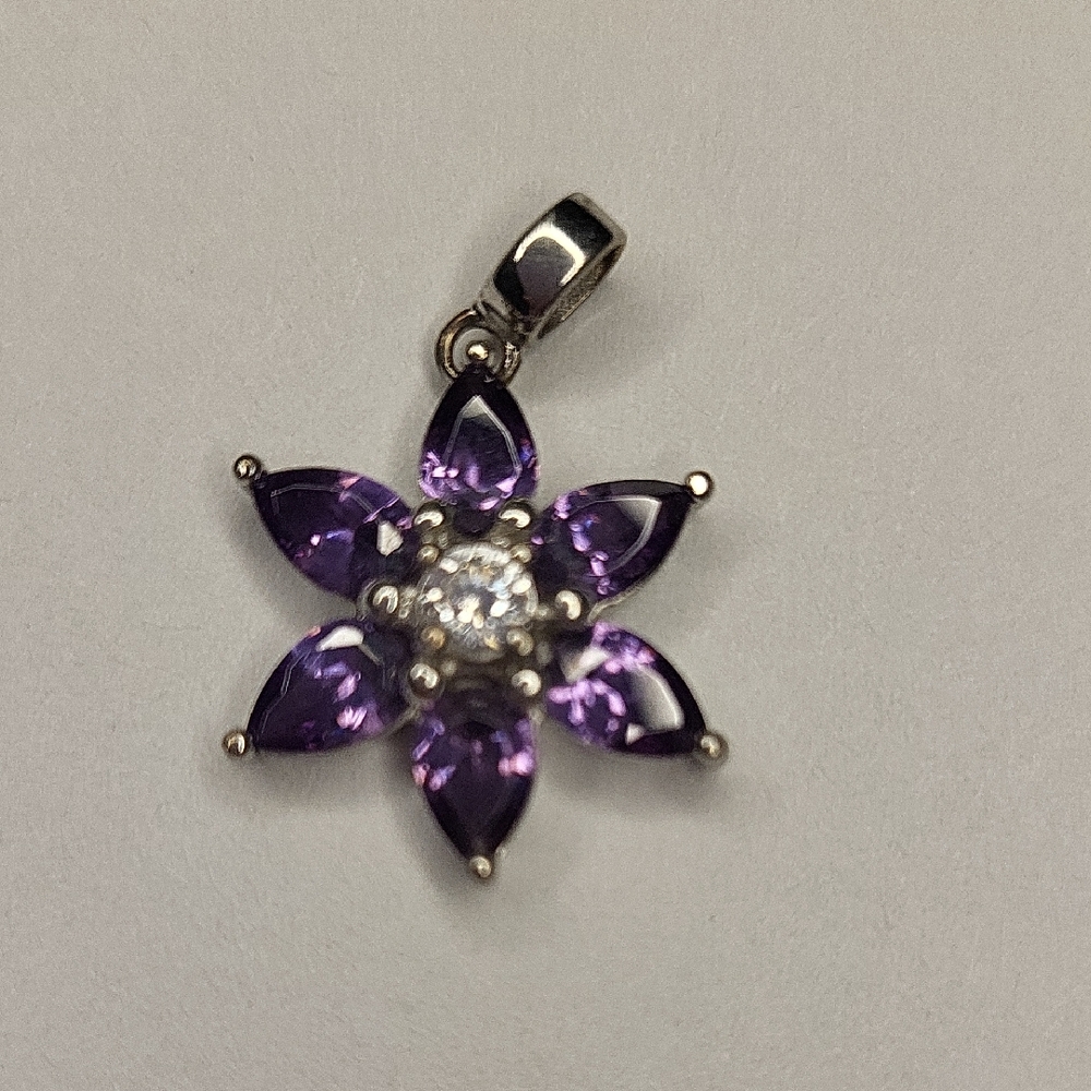 Purple Flower Pendant Necklace in Sterling Setting